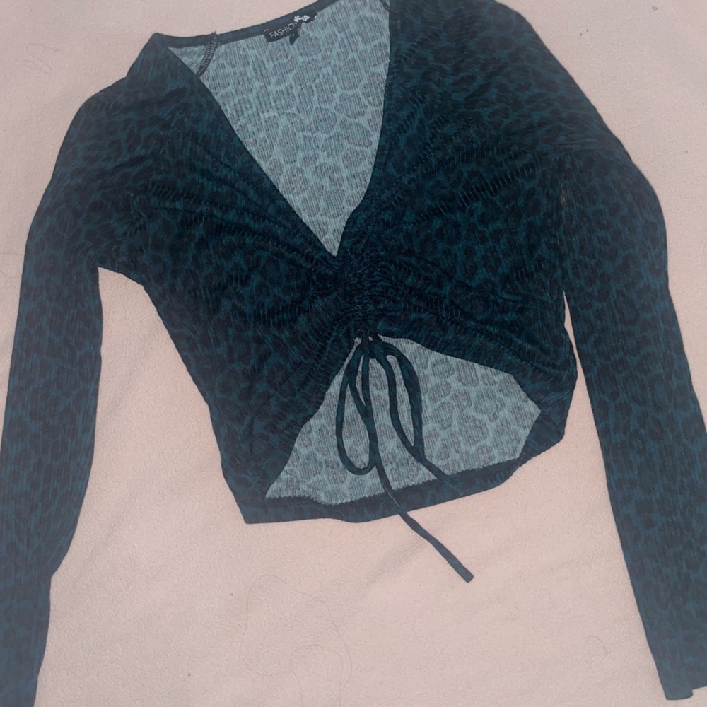 Fashion Nova Teal Leopard Print Top